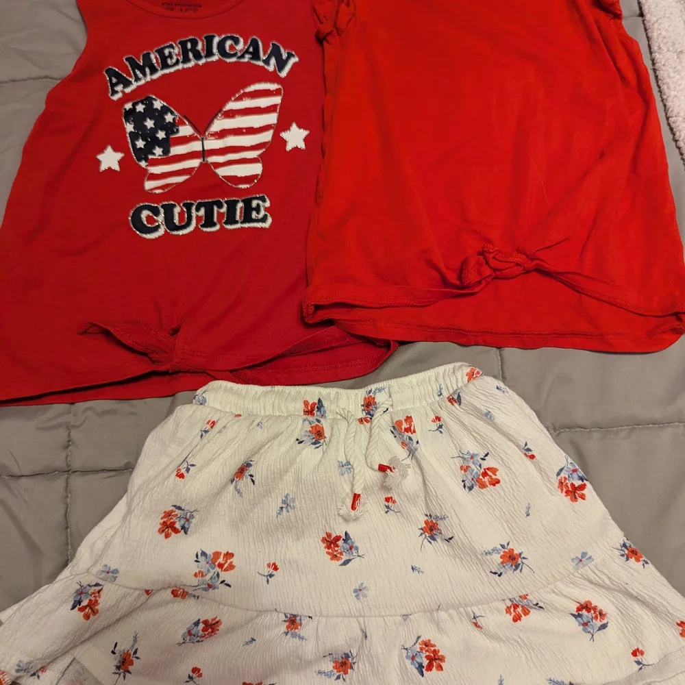 2 Red Tops and Floral White Skort